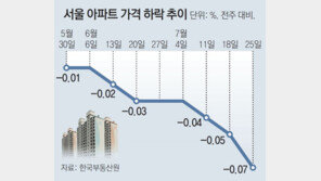 서울 아파트값 0.07%↓… 9주 연속 내리막