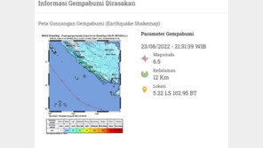 인니 수마트라섬 남쪽 해안서 규모 6.3 지진…인명 피해 없어
