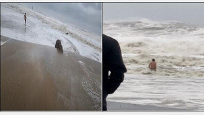 해운대 큰 파도 속 뛰어든 외국인…“그냥 수영하고 싶었다”