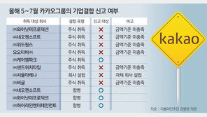 카카오 5∼7월 M&A 11건중 7건 무심사… 매출액 낮아 감시 빠져