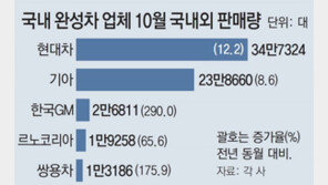 완성차 업체 5곳 10월 판매량 65만대… 작년보다 17% 늘어