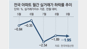 1~9월 아파트 실거래가지수, 역대 최대폭 7% 하락