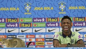 브라질 비니시우스 기자회견장 고양이 등장…우승 징조?