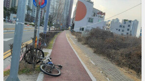 농협 조합장 설 인사 현수막 줄에 자전거 타던 시민 부상