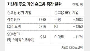 작년 순고용 삼성전자 6768명↑, 쿠팡 4903명↓ 