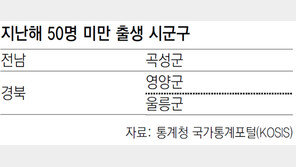 시군구 60%, 작년 출생아 1000명 미만… 곡성-영양 50명 안돼