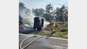 “추월하다 툭” 트럭과 충돌한 BMW 렌터카 화재…2명 부상