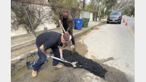 아놀드 슈왈제네거, LA 도로서 삽질?… 파손도로 메꿔