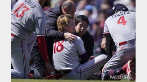 日투수 마에다, 시속 179㎞ 강습타구 맞고 부상