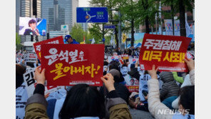 비 오는 주말 서울 도심서 촛불·보수 집회…일대 교통정체