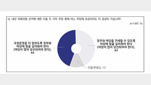 차기 총선…정부여당 지원 44% 정부여당 견제 43%[NBS]