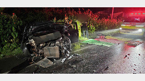 빗길 만취운전에 연석 받고 뒤집혀…30대 운전자 등 4명 부상