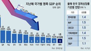 한국경제, 톱10밖 밀려났다… GDP규모 작년 세계 13위