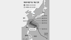 中상륙하려던 태풍 ‘카눈’ 북풍에 가로막혀… 6일까지 동중국해 머물며 찜통더위 부채질