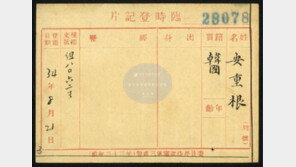 中 국민당 정부 때 만든 안중근 등 우리 독립운동가 ‘인사카드’ 공개