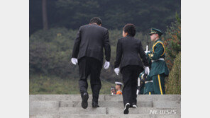 尹, 박정희 추도식 참석…동행 없이 박근혜와 묘역 참배