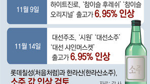 하이트-오비 이어 대선도 소주값 인상… 정부 물가관리 안먹혀 
