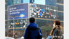 건물 외벽에 새긴 연하장 