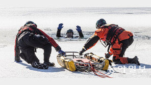 저수지 얼음판 붕괴 사고 구조 훈련 