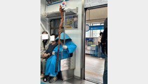 지하철 4호선에 등장한 파란 삿갓男…“정체가 뭐야”