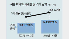 서울 아파트 1~8월 거래액 45조… 작년 총액 넘어서