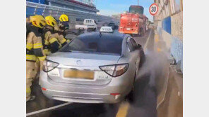 제주공항 고가도로 달리던 전기차 택시 화재…“인명피해 없어”