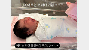 “헬멧이야?”… 박수홍♥김다예 딸, 생후 3일차 안 믿기는 머리숱