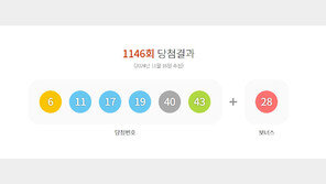 1146회 로또 1등 6, 11, 17, 19, 40, 43…보너스 28