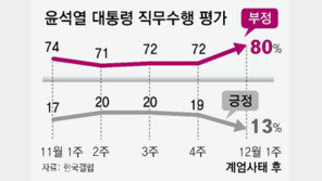 계엄사태후 尹지지율, 긍정 13%-부정 80%