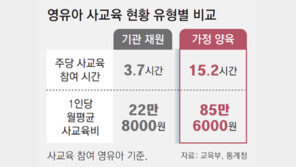 가정양육 영유아 사교육비 月85만원, 어린이집 아동의 4배