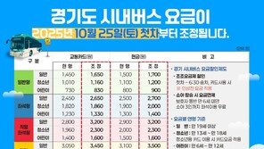경기 버스요금 25일부터 200~400원 인상…일반버스 1650원
