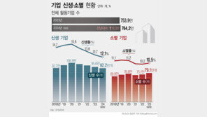 작년 신생기업 4년 연속 감소에 6년來 최저…고성장 기업도 줄어