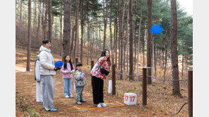 “멀리 날아라”… 숲에서 원반던지기