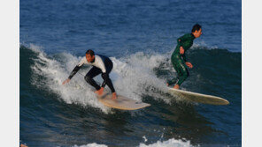 포항 해변서 파도 타는 서퍼들