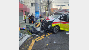 환자 태운 구급차가 전봇대에 부딪혀…구급대원 등 4명 이송