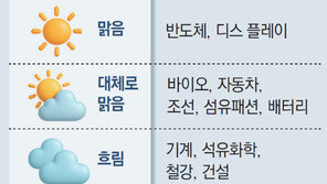 반도체-디스플레이 ‘맑음’, 기계-석유화학-철강 ‘흐림’