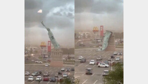 90km/h 강풍에 속수무책…브라질 24m ‘자유의 여신상’ 모형 쓰러졌다