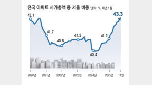 아파트 시총 서울 비중 43%로 역대 최고