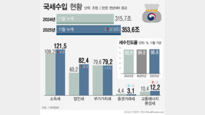 1~11월 국세수입 354조 전년比 38조↑…“기업실적 개선·해외주식 호조”