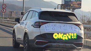 “신생아 집 가요” 거북이 주행에도 웃음 짓게 한 문구