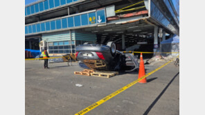 가락시장 2층 주차장 벽 뚫고 승용차 추락…1명 경상