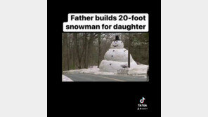 폭설이 더 키운 7m 높이 초대형 눈사람…美 아빠의 육아 탈출기