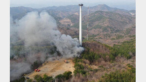 불난 영덕 풍력발전기, 남아 있던 날개도 추락 화재