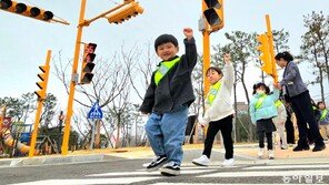 횡단보도 건널 땐 왼손 번쩍 들고가요