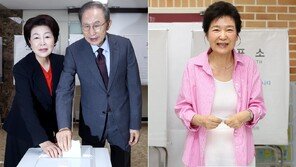 자주색 넥타이 MB-분홍 셔츠 朴, 투표소로…권양숙도 김해서 투표