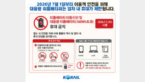 7월부터 열차 내 대용량 리튬배터리 휴대 못한다