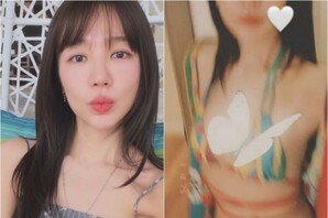 윤은혜, 비키니가 너무 파였나? 나비로 가린 아찔美 [DA★]
