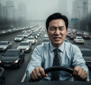 꽉 막힌 출근길에 고통받는 직장인. AI생성 이미지
