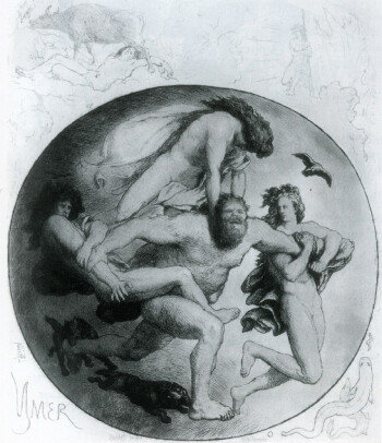 오딘 삼형제에 의해 살해당하는 이미르, 로렌즈 프뢰리쉬, 1820~1908.