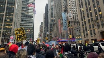[현장]오바마 클린턴 바이든 뭉친 날, 뉴욕 거리엔 ‘팔레스타인 지지’ 함성이 울렸다